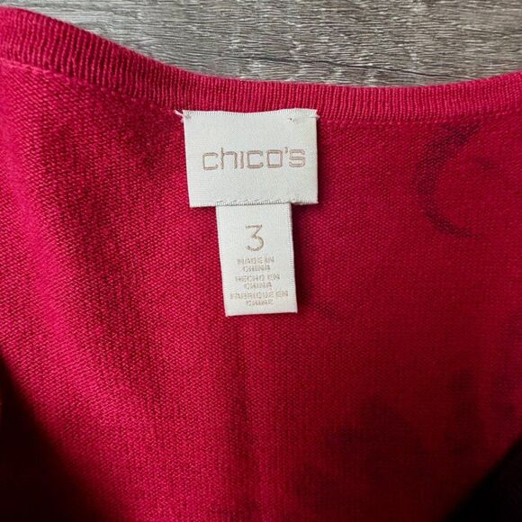 Chico's Red Black Floral Sweater Plus Size Classy - Picture 6 of 7